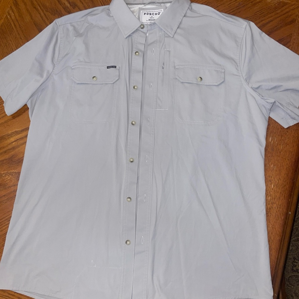 Poncho Slim Fit Button Down Shirt, Gray, Size XL